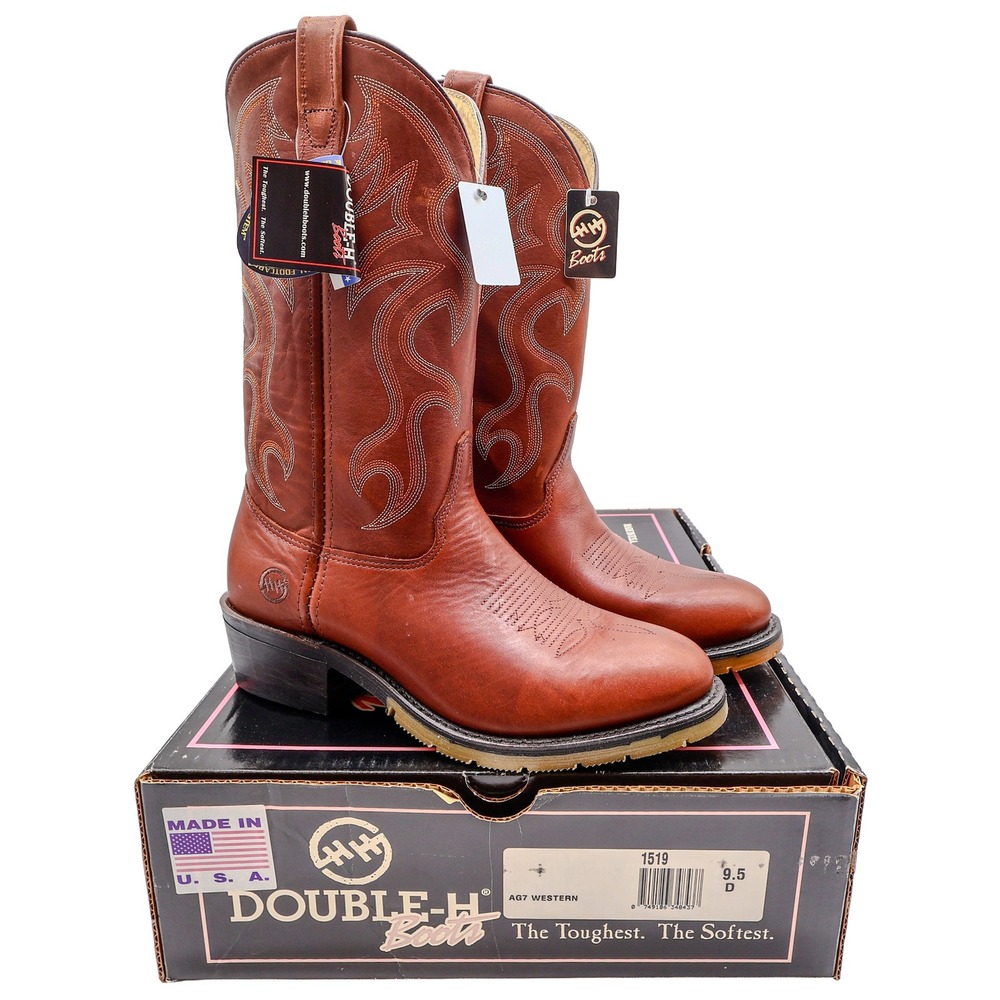 Double-H AG7 Mens 9.5 D Leather Work Western Cowboy Boots USA 1519 NWT